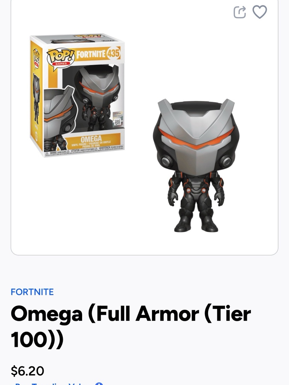 Funko Fortnite Omega Vinyl Figure - Silver, Black & Orange Accents- 435